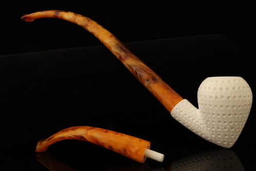 srv - Modern Acorn Churchwarden Dual Stem Meerschaum Pipe with case M4542
