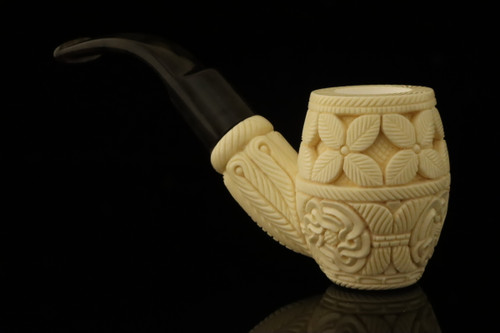 srv Premium - Carved Barrel  Block Meerschaum Pipe with fitted case M4586