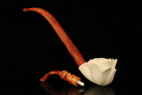 srv - Rose Churchwarden Dual Stem Meerschaum Pipe with case M4596