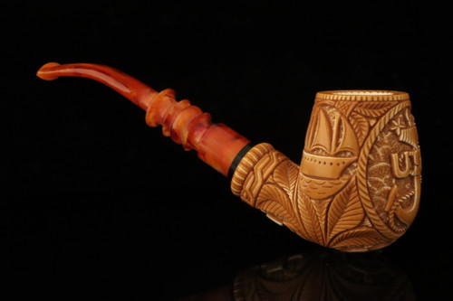 srv - USN US Navy  Block Meerschaum Pipe with fitted case M4617