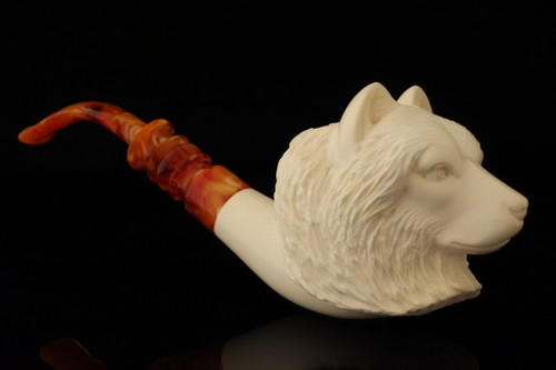 srv - Wolf Block Meerschaum Pipe Carved by Kenan with fitted case 15801