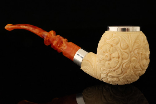 srv - Carved Ornament Apple Block Meerschaum Pipe with fitted case 15810
