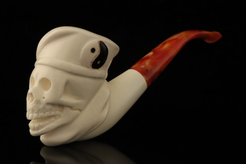 srv - Yin Yang Skull Block Meerschaum Pipe with fitted case M4640