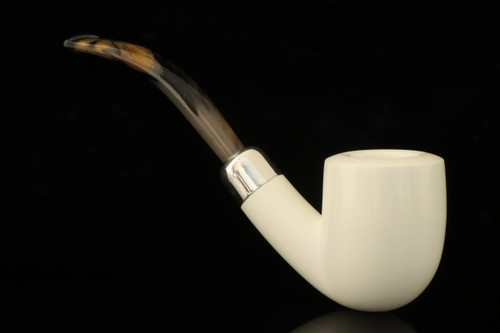 srv Premium - Bent Billiard Pocket Pipe Block Meerschaum Pipe with pocket case M4651