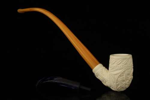 srv Premium - Knots Churchwarden Dual Stem Meerschaum Pipe with case M4666