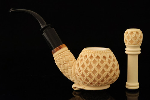 srv Premium - Deluxe Deep Lattice Meerschaum Pipe by Cumhur with case & Tamper 15837