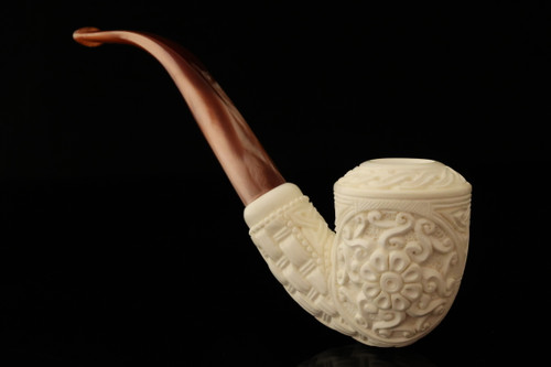 srv Premium - Deluxe Carved Dublin Block Meerschaum Pipe with fitted case 15551