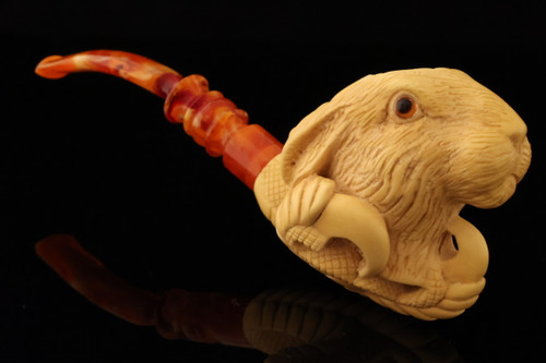 srv - Bunny in Claw Block Meerschaum Pipe with fitted case 15893