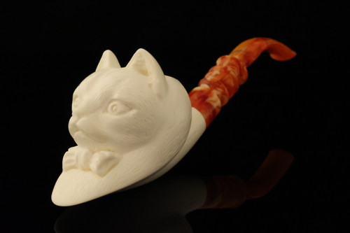srv - Cat Block Meerschaum Pipe Carved by Kenan with fitted case 15895