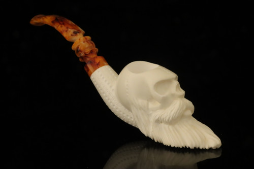 srv - Bearded Skull Block Meerschaum Pipe with fitted case M4699