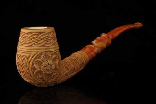 srv - Deluxe Carved Block Meerschaum Pipe by Kenan with fitted case M4727