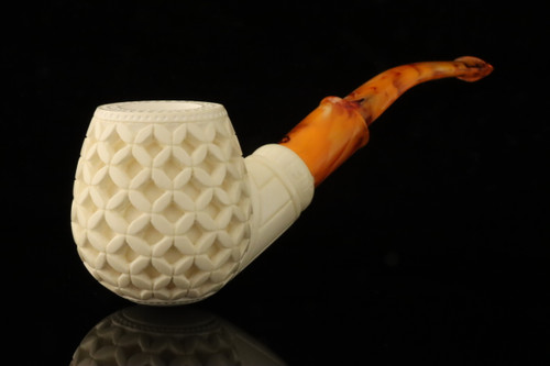 srv - Deep Lattice Block Meerschaum Pipe with fitted case M4728