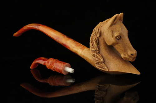 srv - Horse Churchwarden Dual Stem Meerschaum Pipe by Kenan with case M4736