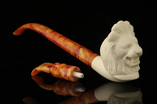 srv - Lion Churchwarden Dual Stem Meerschaum Pipe with case M4737