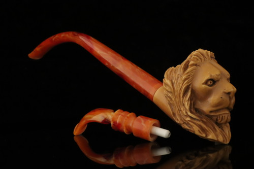 srv - Lion Churchwarden Dual Stem Meerschaum Pipe by Kenan with case M4738
