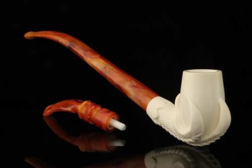 srv - Eagle's Claw Churchwarden Dual Stem Meerschaum Pipe with case M4745