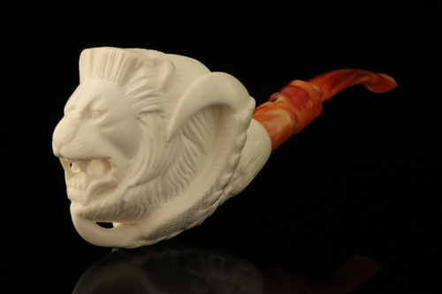 srv - Lion in Claw Block Meerschaum Pipe with fitted case M4771