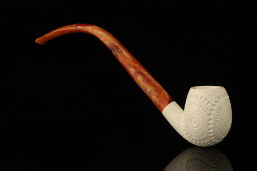 srv - Designers Lattice Churchwarden Block Meerschaum Pipe with fitted case M4786