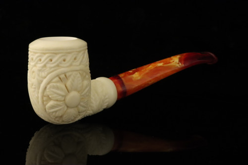 srv - Carved Billiard Block Meerschaum Pipe with fitted case M4814
