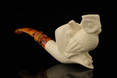 srv - Owl Block Meerschaum Pipe with fitted case M4859