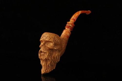 srv - Bearded Skull Block Meerschaum Pipe with fitted case M4863