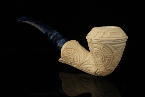 srv - Carved Rhodesian Block Meerschaum Pipe with fitted case M4894