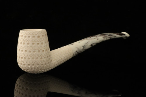 srv - Lattice Bent Billiard Block Meerschaum Pipe with fitted case M4899