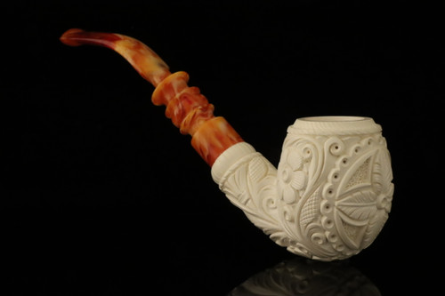 srv - Carved Apple Block Meerschaum Pipe with fitted case M4930