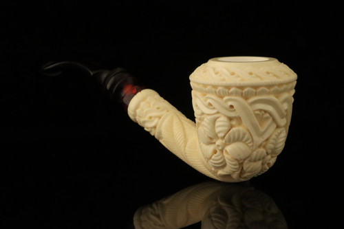 srv - Carved Dublin Block Meerschaum Pipe by Emin Brothers with fitted case M4931