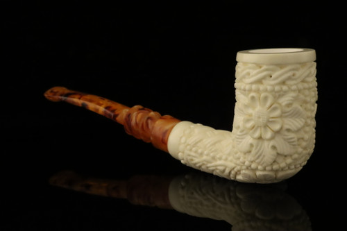 srv - Autograph Series Carved Billiard Block Meerschaum Pipe with fitted case M4933