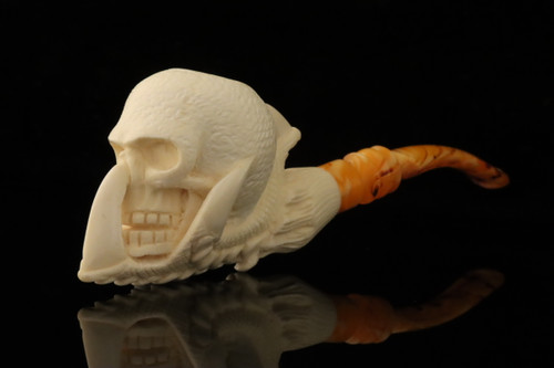 srv - Skull in Claw Block Meerschaum Pipe with fitted case M4934