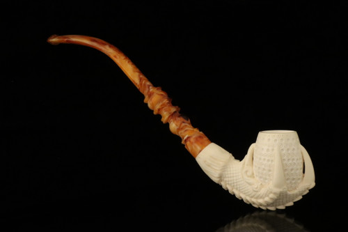 srv - Lattice Eagle's Claw Churchwarden Block Meerschaum Pipe with fitted case M4945