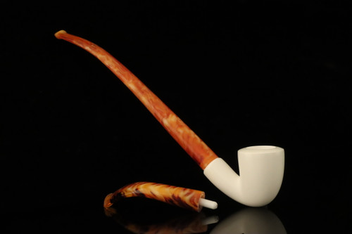 srv - Dublin Churchwarden Dual Stem Meerschaum Pipe with case M4949