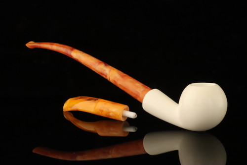 srv - Apple Churchwarden Dual Stem Meerschaum Pipe with case M4950