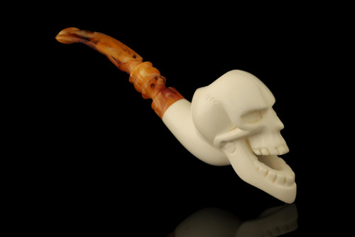 Long Chin Skull Block Meerschaum Pipe with pouch M4955