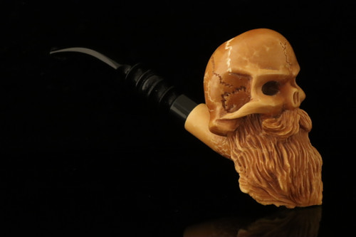 srv - Skull with Beard Block Meerschaum Pipe by Kenan with fitted case M4998
