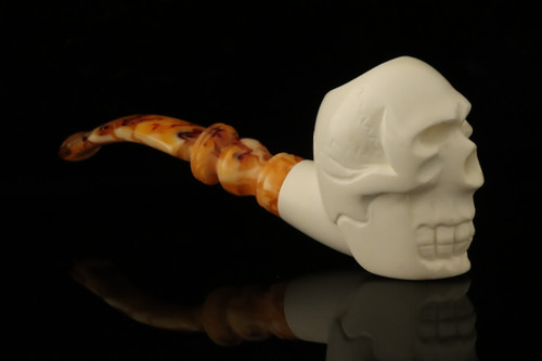 Skull  Block Meerschaum Pipe with pouch M5007