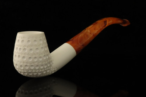 Lattice Bent Brandy Block Meerschaum Pipe with pouch M5010