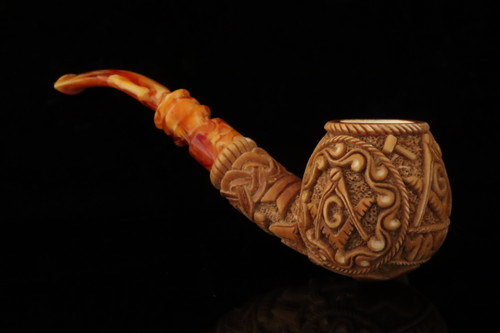 srv - Freemasonry Block Meerschaum Pipe with fitted case M5040