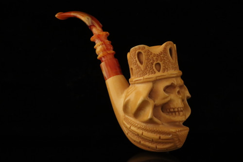 srv - King Skull Block Meerschaum Pipe with fitted case M5053