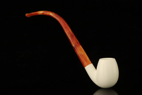 srv - Bent Billiard Churchwarden Block Meerschaum Pipe with fitted case M5080