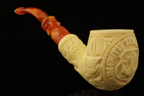 srv - US Merchant Marine Block Meerschaum Pipe with fitted case 15700