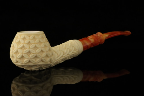 srv - Deep Lattice Block Meerschaum Pipe by Kenan with fitted case M5213