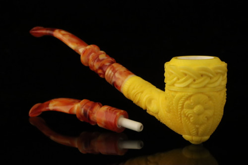 srv - Tomahawk Churchwarden Dual Stem Meerschaum Pipe by Kudret with case M5229