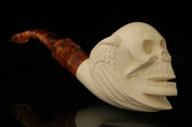Angel Skull Block Meerschaum Pipe with custom case M1496