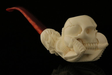 Skull in Claw Hand Carved Block Meerschaum Pipe with case