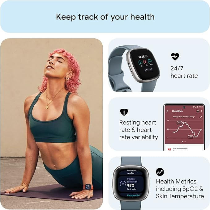 Fitbit Versa Fitness Smartwatch with Daily Readiness, GPS, 24/7 Heart Rate, 40+ Exercise Modes, Sleep Tracking and more, One Size (S L Bands