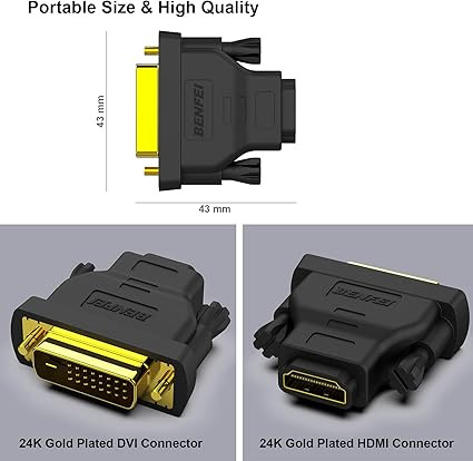 BENFEI DVI to HDMI adapter, Bidirectional DVI (DVI-D) to HDMI Male to Female Adapter Gold-Plated
