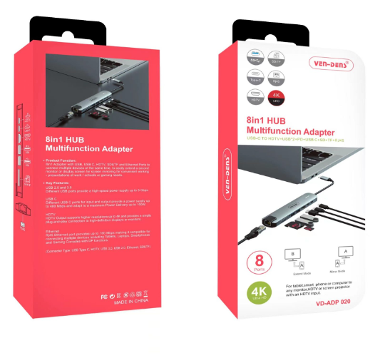 VEN-DENS USB-C Hub, in Multiport Adapter: 4K HDMI, Dual USB