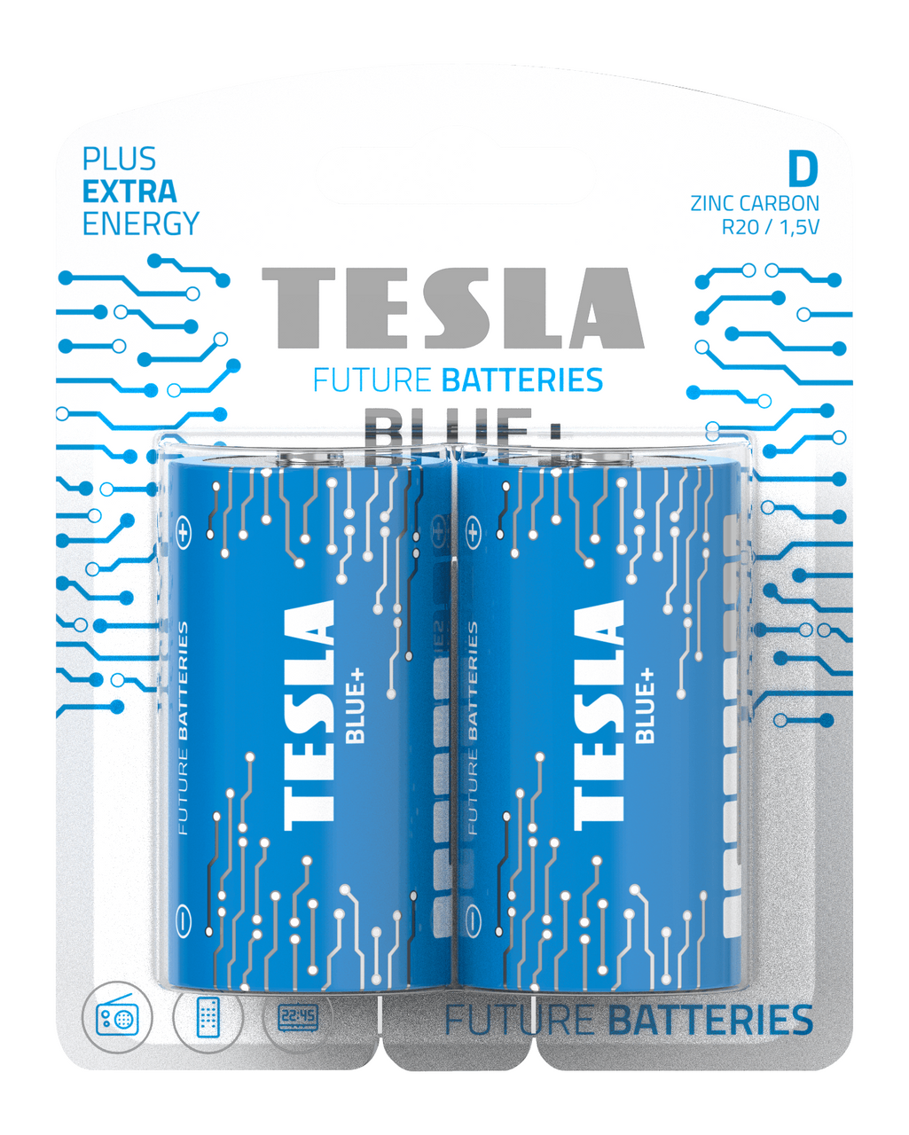 TESLA Plus Extra Energy BATTERIES D BLUE+ ( R20 1.5V / BLISTER FOIL 2 PCS)
